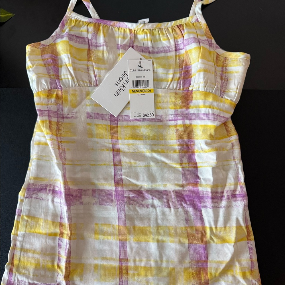 Calvin Klein Girls Plaid Ruched Bodice Slip Dress